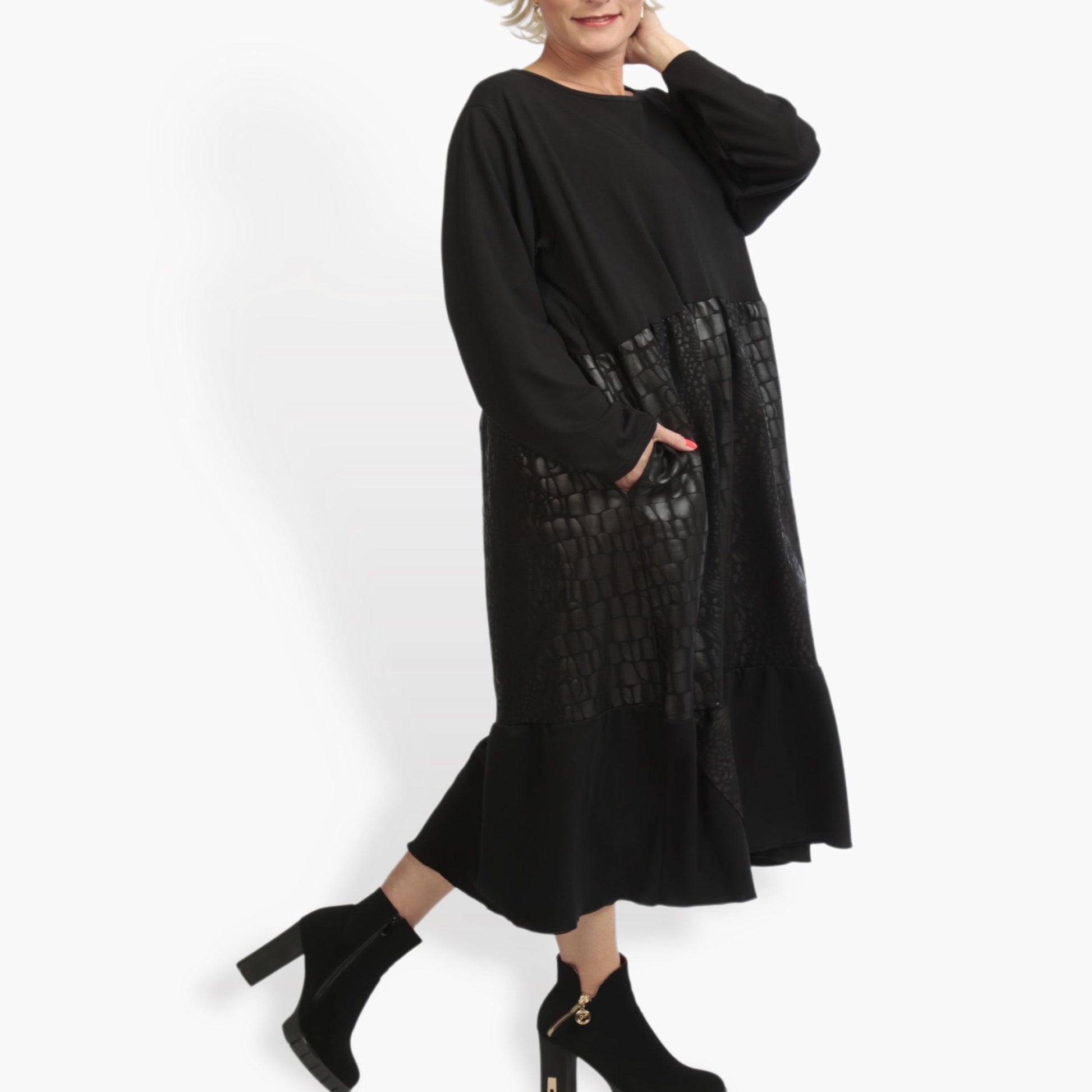  A-Form Kleid von AKH Fashion aus Viskose, 0928.06732, Schwarz, Reptil, Ausgefallen, Modern