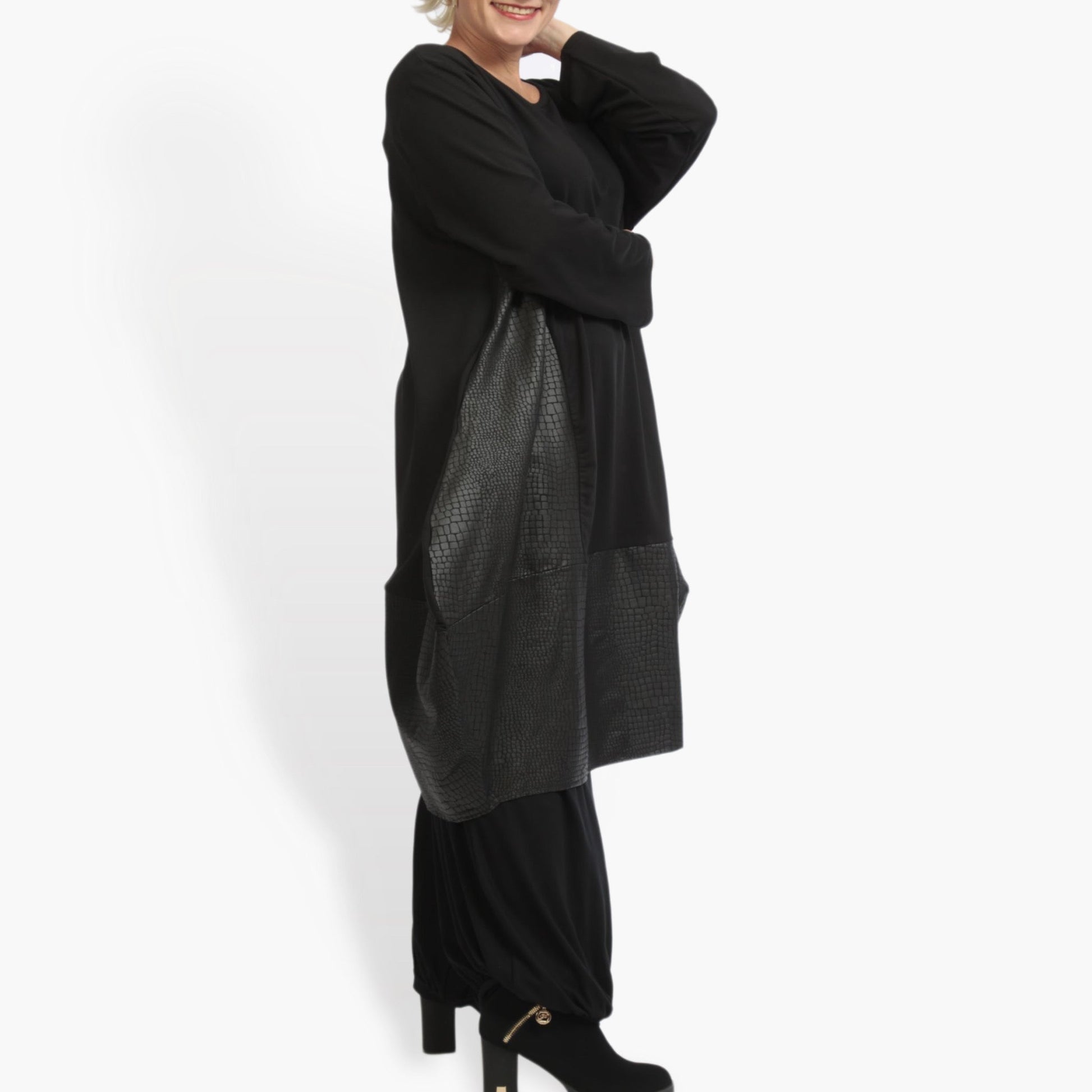  Ballonkleid von AKH Fashion aus Viskose, 0928.06812, Schwarz, Reptil, Schick, Modern