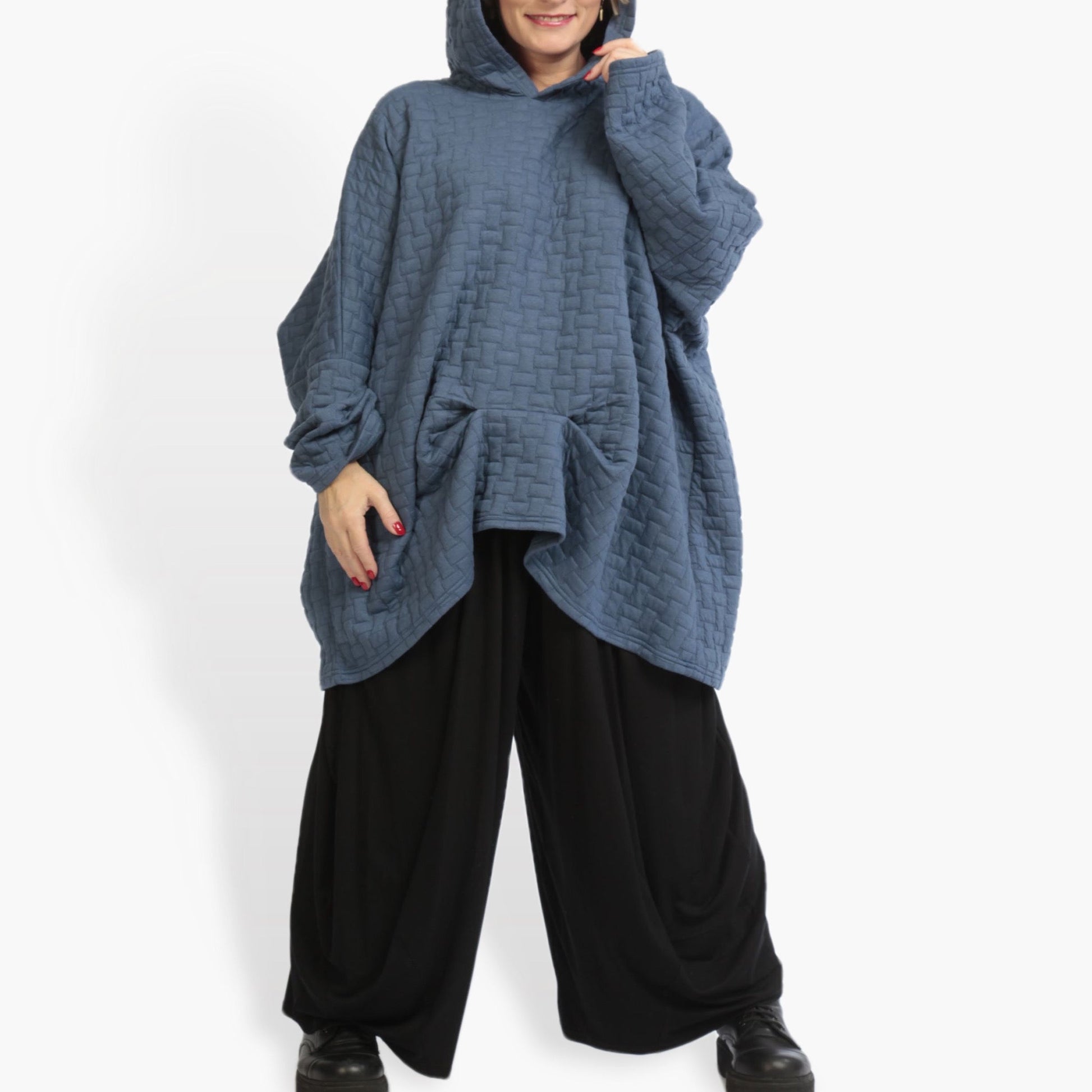  Bigshirt von AKH Fashion aus Materialmix in kastiger Form, 0938.06544, Blau, Schick, Modern