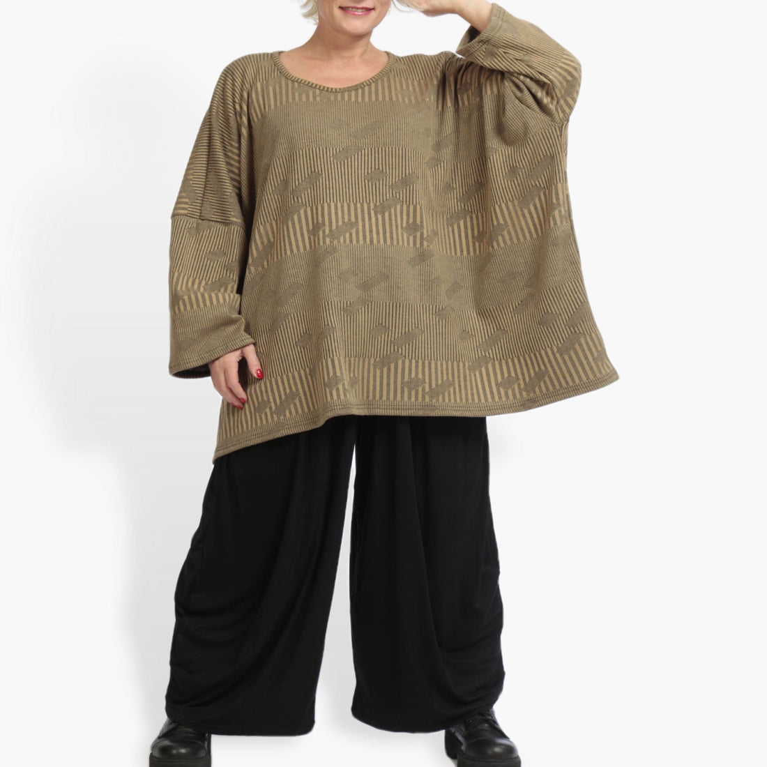  Bigshirt von AKH Fashion aus Materialmix in kastiger Form, 0941.06648, Cognac, Ausgefallen