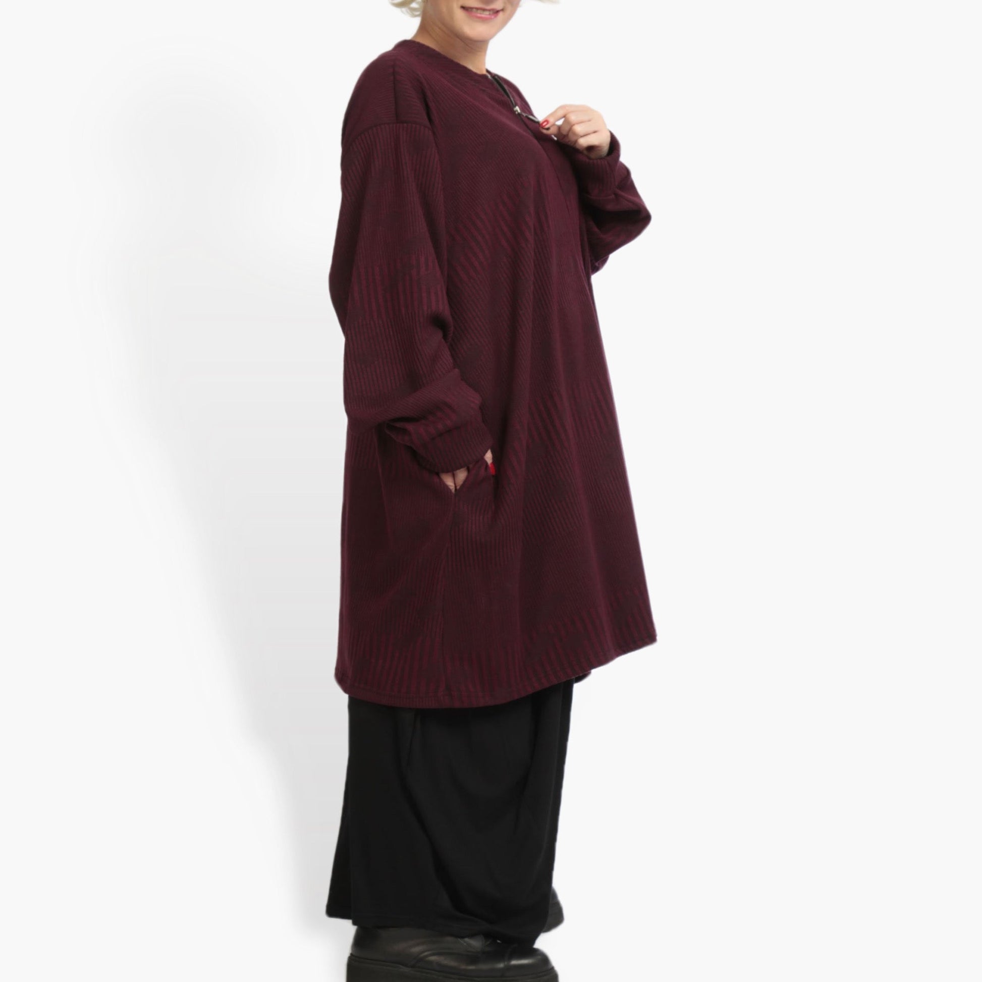  Bigshirt von AKH Fashion aus Materialmix in kastiger Form, 0941.06818, Weinrot, Ausgefallen