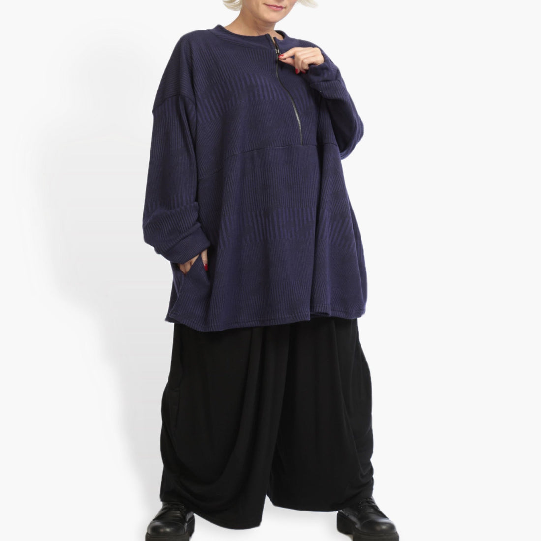  Bigshirt von AKH Fashion aus Materialmix in kastiger Form, 0941.06821, Violett, Ausgefallen