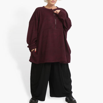  Bigshirt von AKH Fashion aus Materialmix in kastiger Form, 0941.06821, Weinrot, Ausgefallen