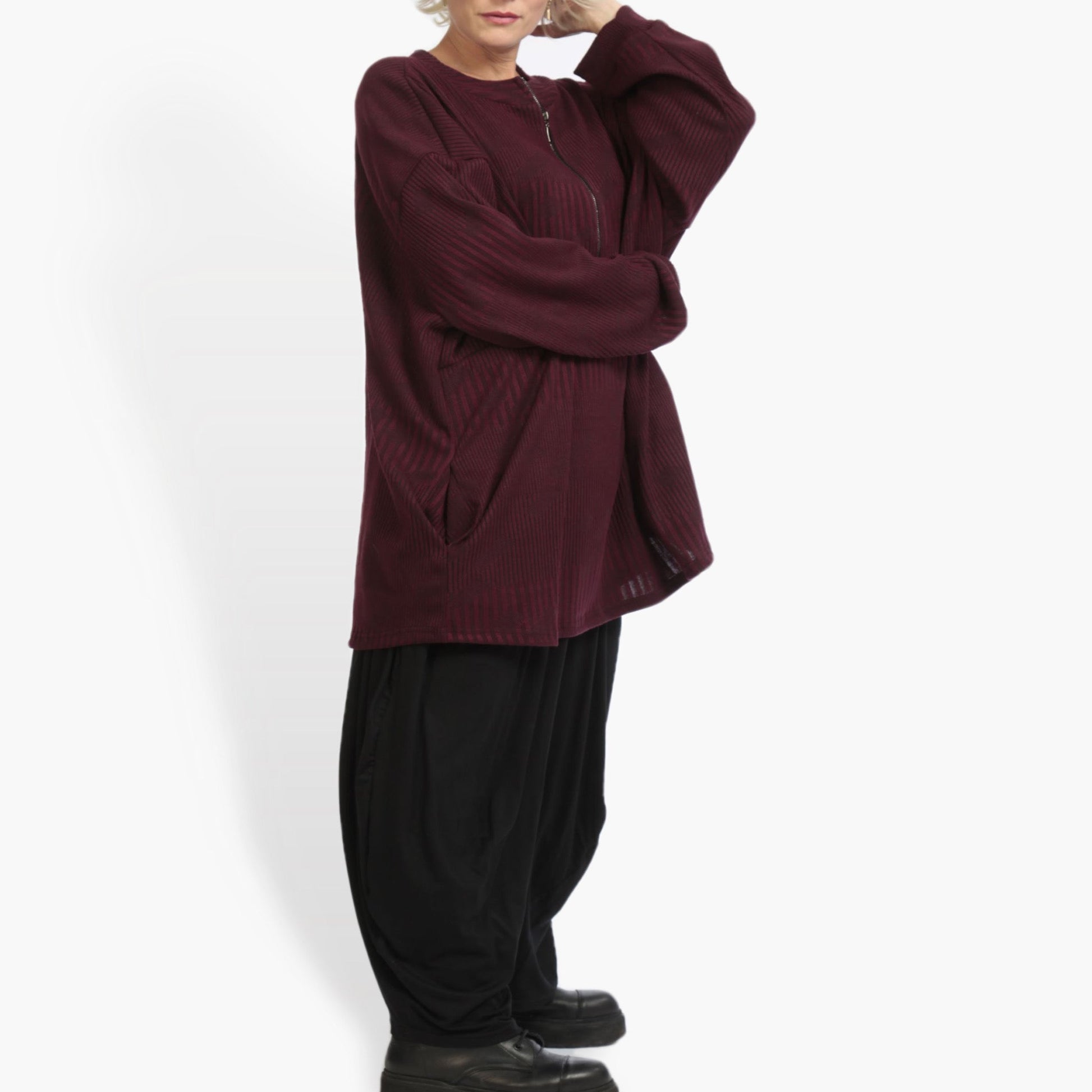  Bigshirt von AKH Fashion aus Materialmix in kastiger Form, 0941.06821, Weinrot, Ausgefallen