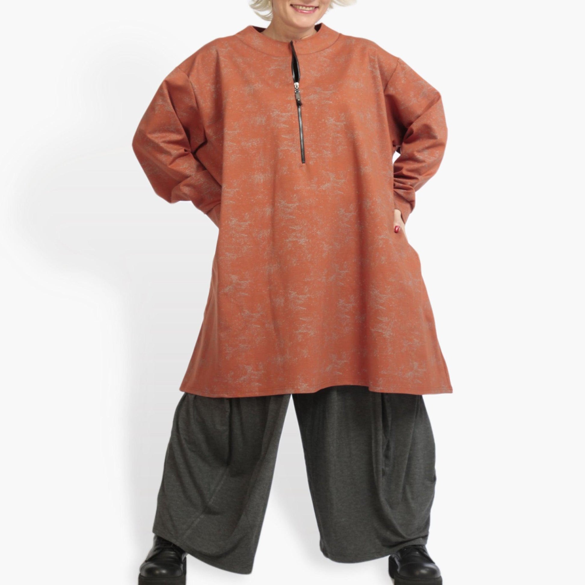  Bigshirt von AKH Fashion aus Viskose in kastiger Form, 0942.06818, Terracotta, Ausgefallen