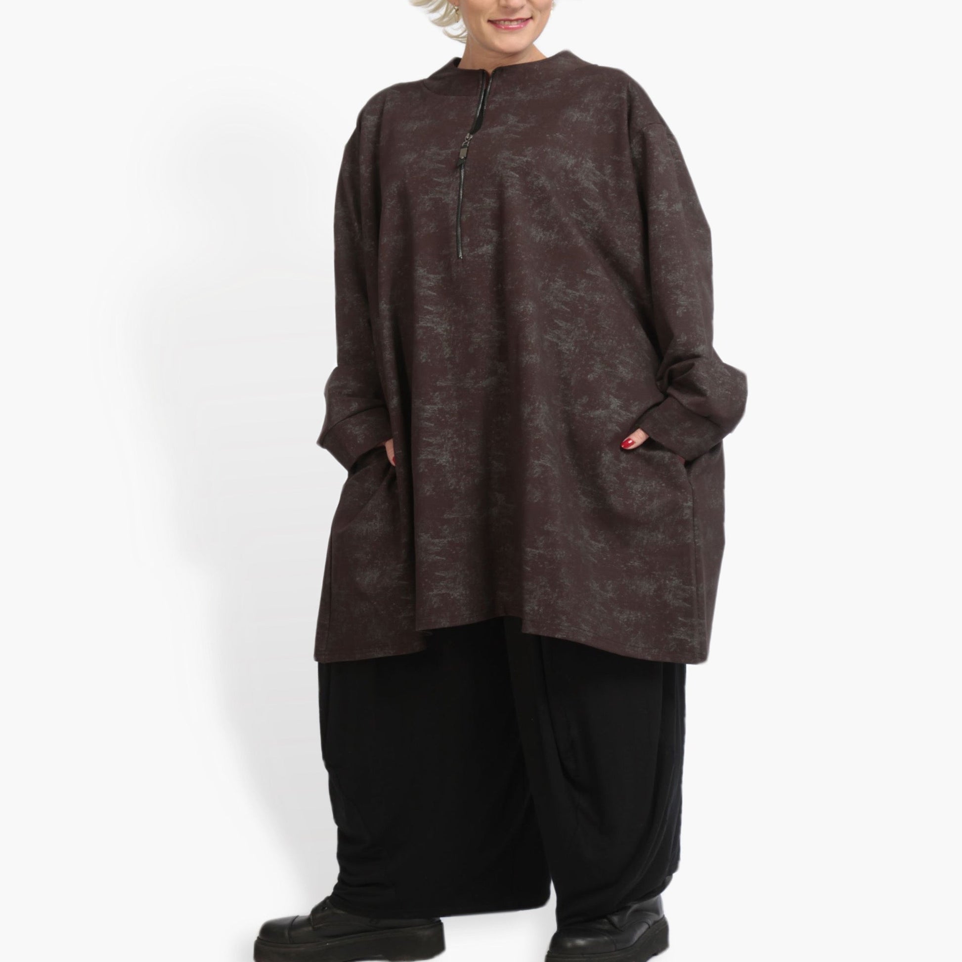  Bigshirt von AKH Fashion aus Viskose in kastiger Form, 0942.06818, Dunkelbraun, Ausgefallen