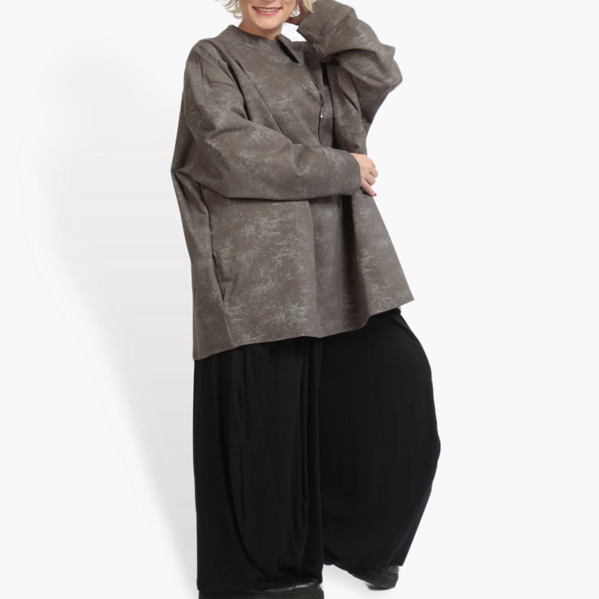  Bigshirt von AKH Fashion aus Viskose in kastiger Form, 0942.06821, Taupe, Unifarben, Schick