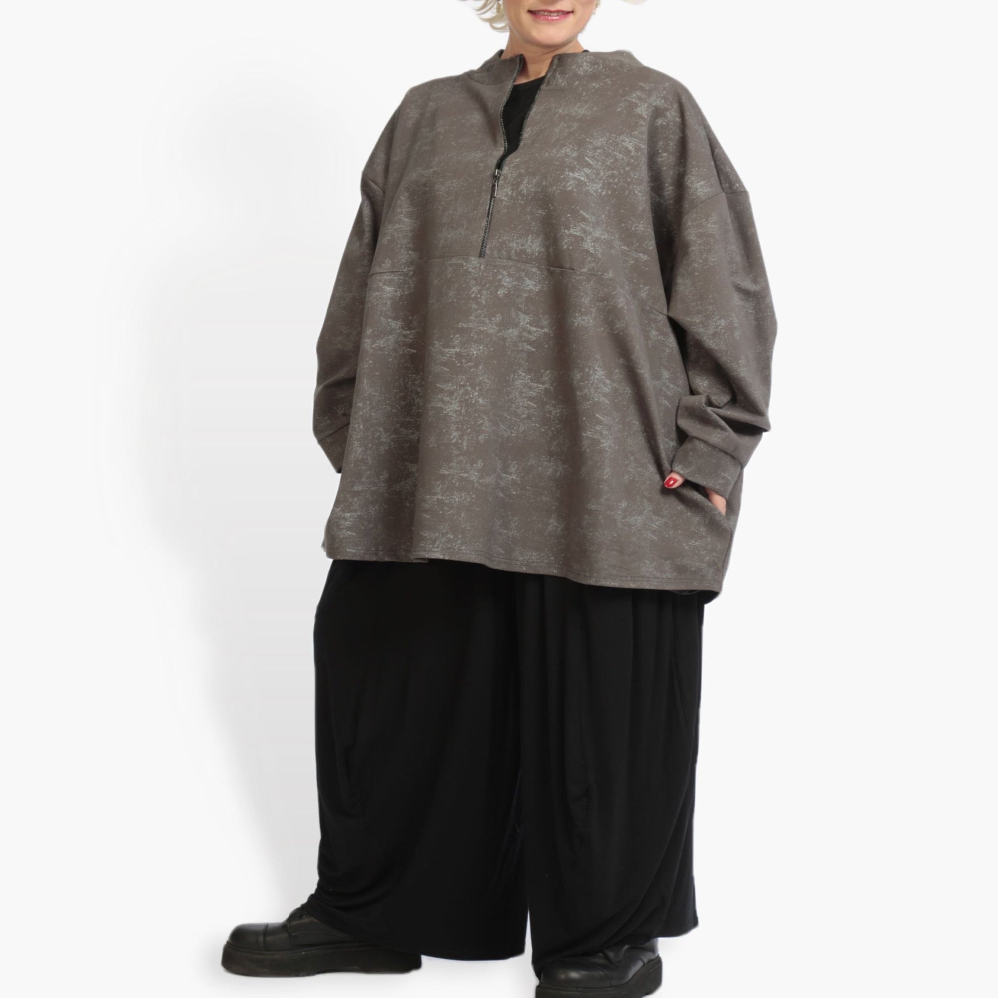  Bigshirt von AKH Fashion aus Viskose in kastiger Form, 0942.06821, Taupe, Unifarben, Schick