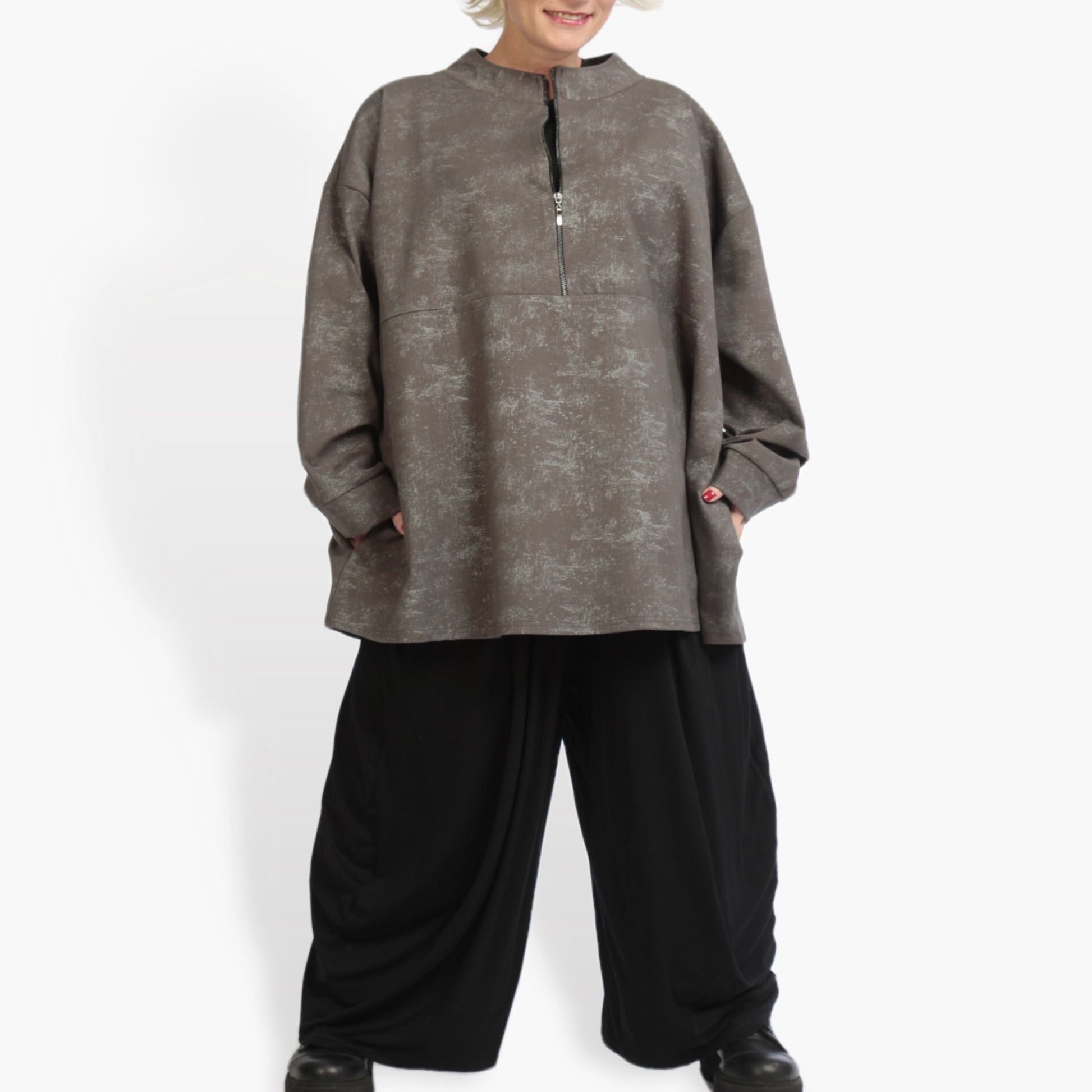  Bigshirt von AKH Fashion aus Viskose in kastiger Form, 0942.06821, Taupe, Unifarben, Schick