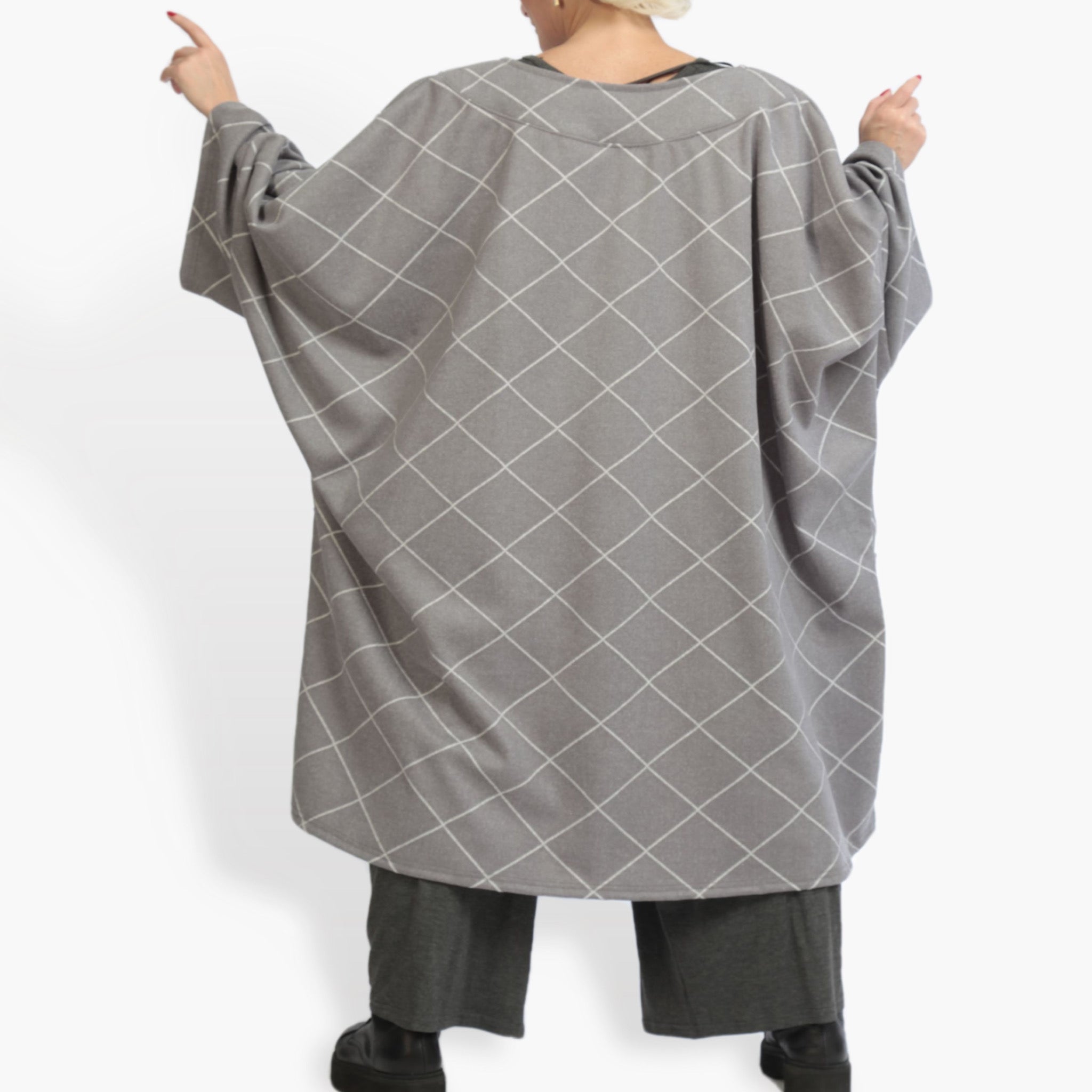  AKH Fashion Mantel in kastiger Form, aus Materialmix, 0943.06817, Grau, Kariert, Schick