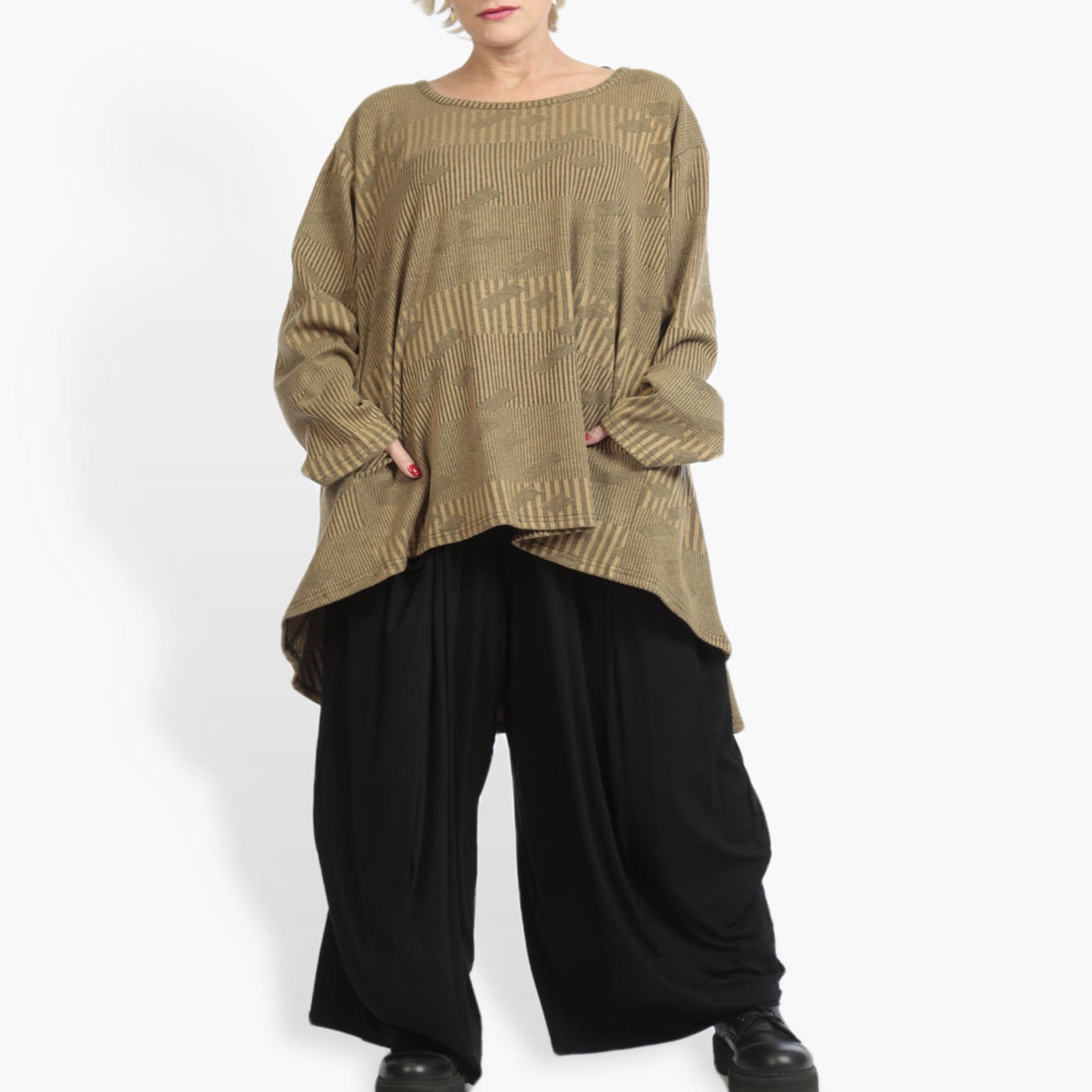  Bigshirt von AKH Fashion aus Materialmix, 0951.06822, Cognac, Streifen, Ausgefallen, Modern