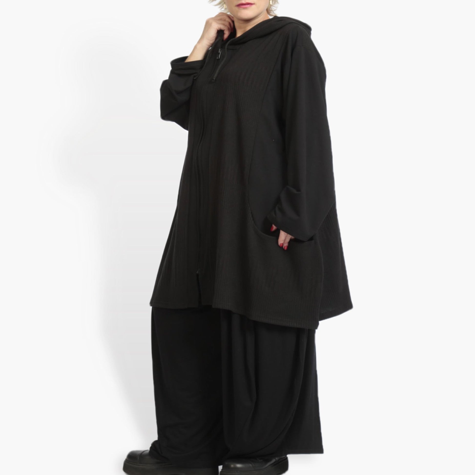  A-Form Jacke von AKH Fashion aus Materialmix, 0951.06665, Schwarz, Streifen, Ausgefallen