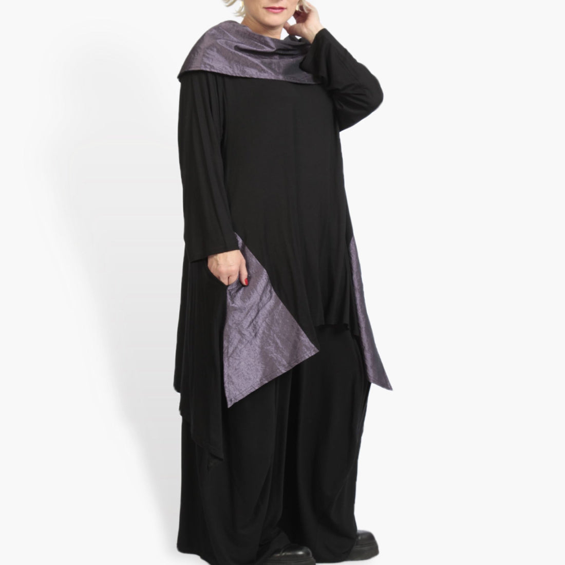  Shirt von AKH Fashion aus Viskose, 0954.02187, Schwarz-Lila, Unifarben, Schick, Modern