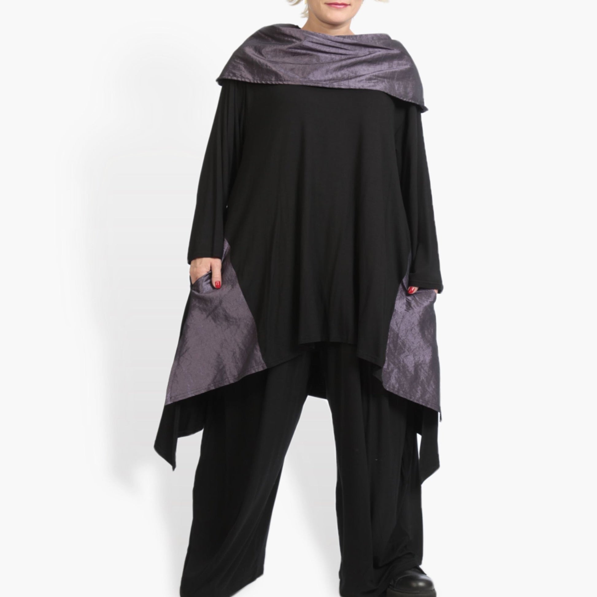  Shirt von AKH Fashion aus Viskose, 0954.02187, Schwarz-Lila, Unifarben, Schick, Modern