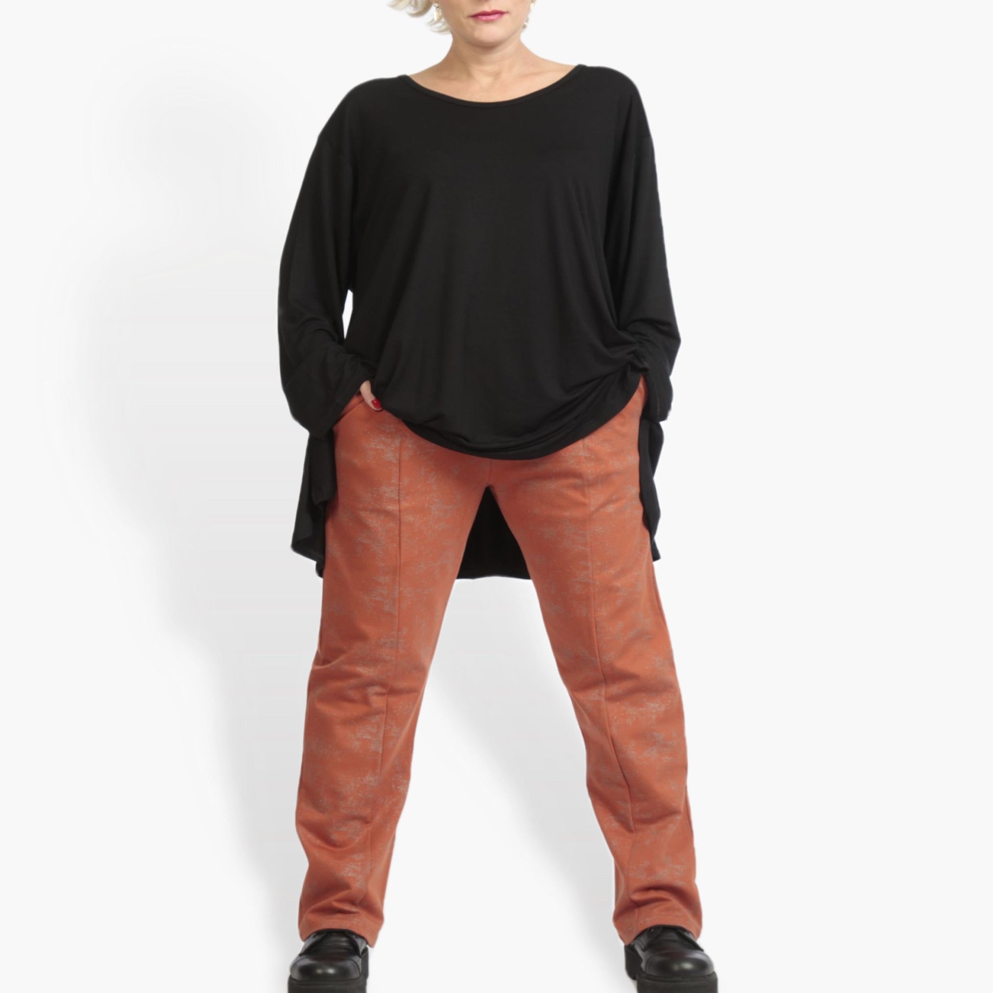  Hose von AKH Fashion aus Viskose, 0958.02608, Terracotta, Unifarben, Ausgefallen, Modern