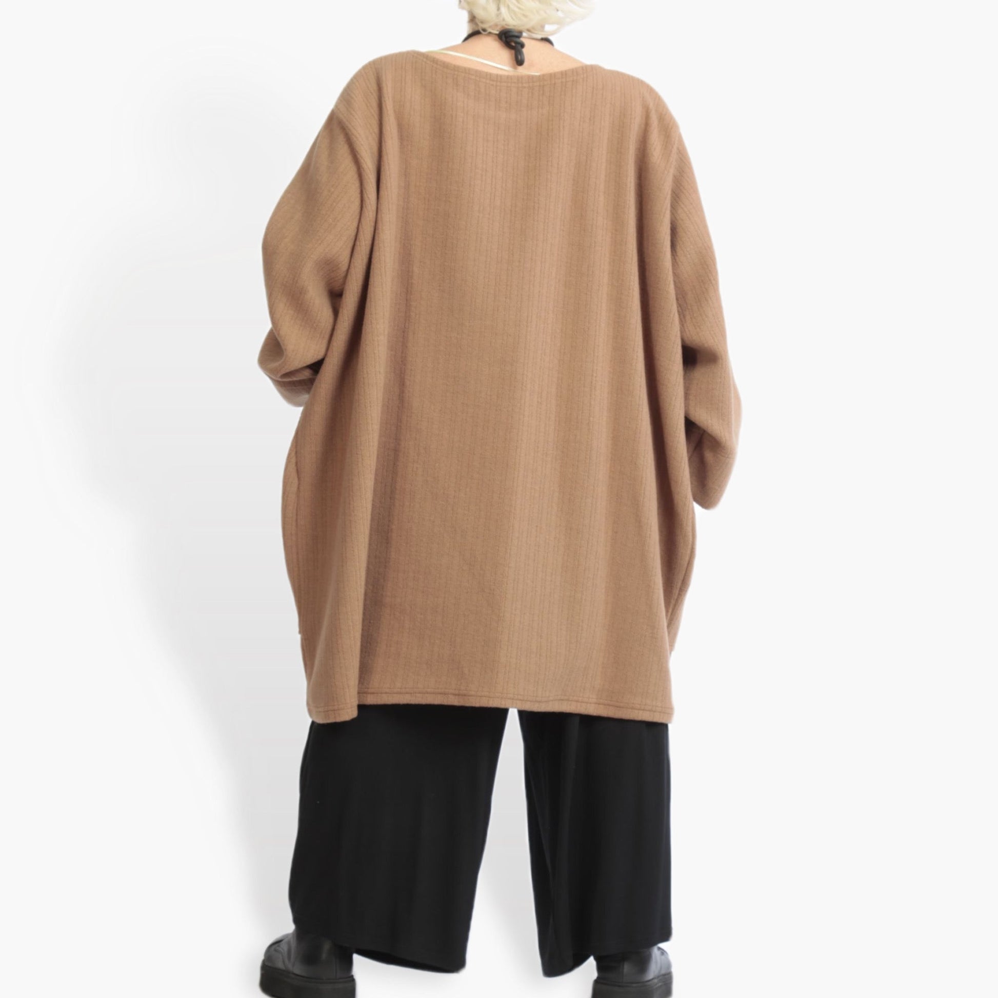  Bigshirt von AKH Fashion aus Materialmix in gerader Form, 0960.06600, Camel, Schick, Modern