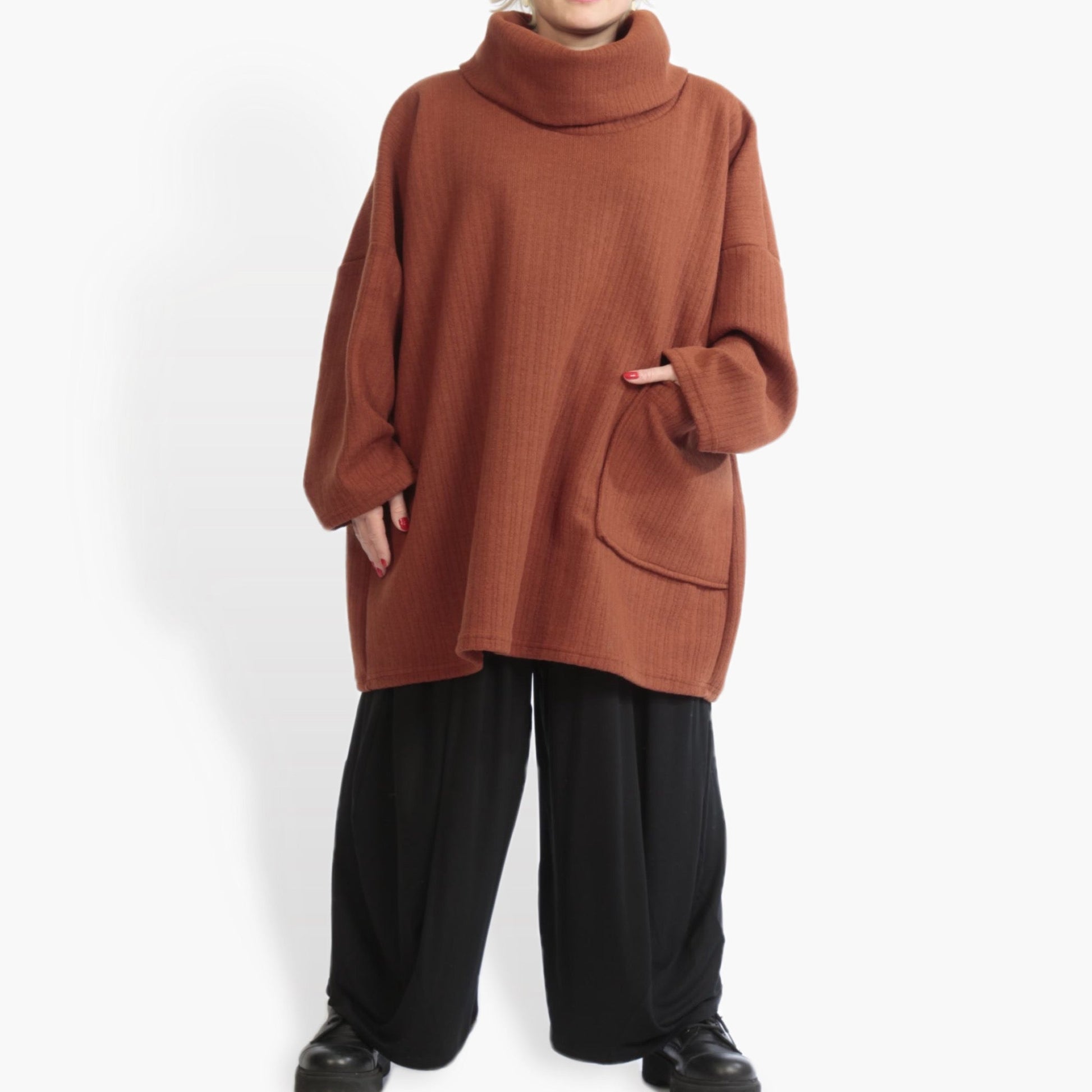  Bigshirt von AKH Fashion aus Materialmix in kastiger Form, 0960.06827, Terracotta, Schick