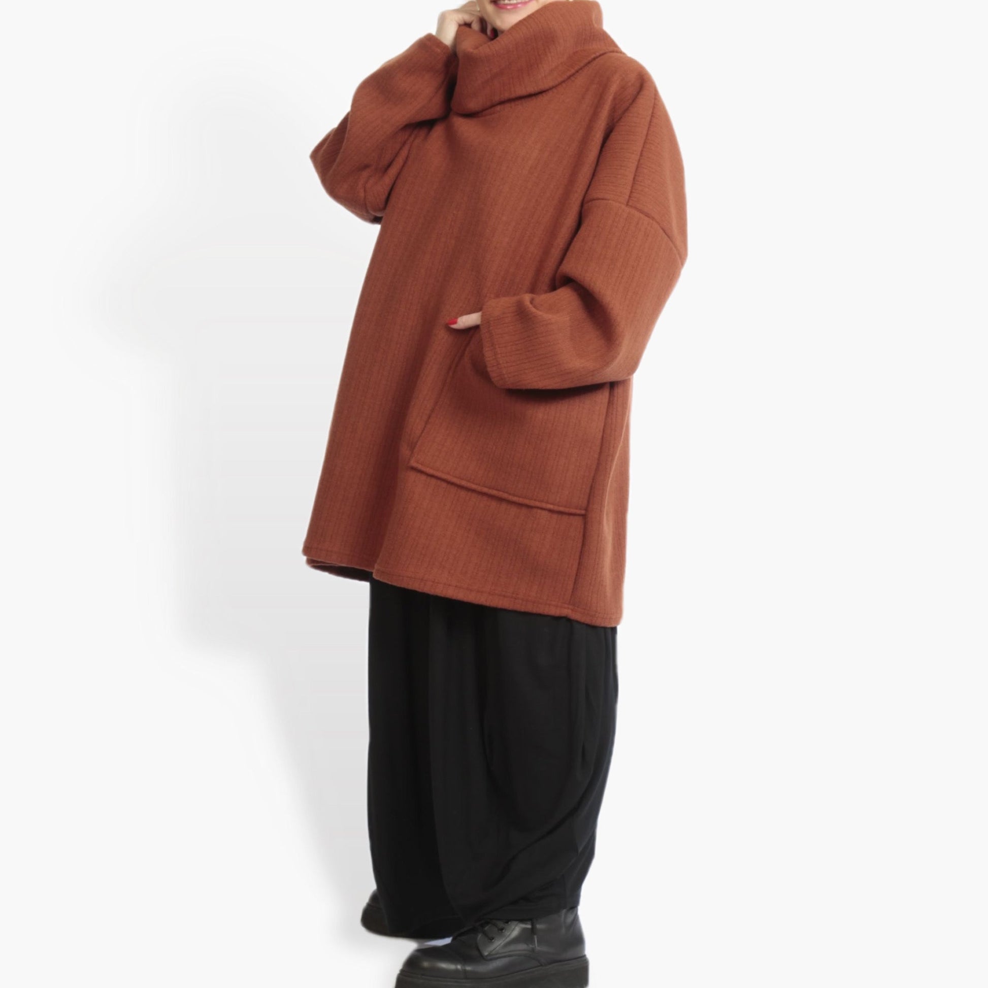  Bigshirt von AKH Fashion aus Materialmix in kastiger Form, 0960.06827, Terracotta, Schick