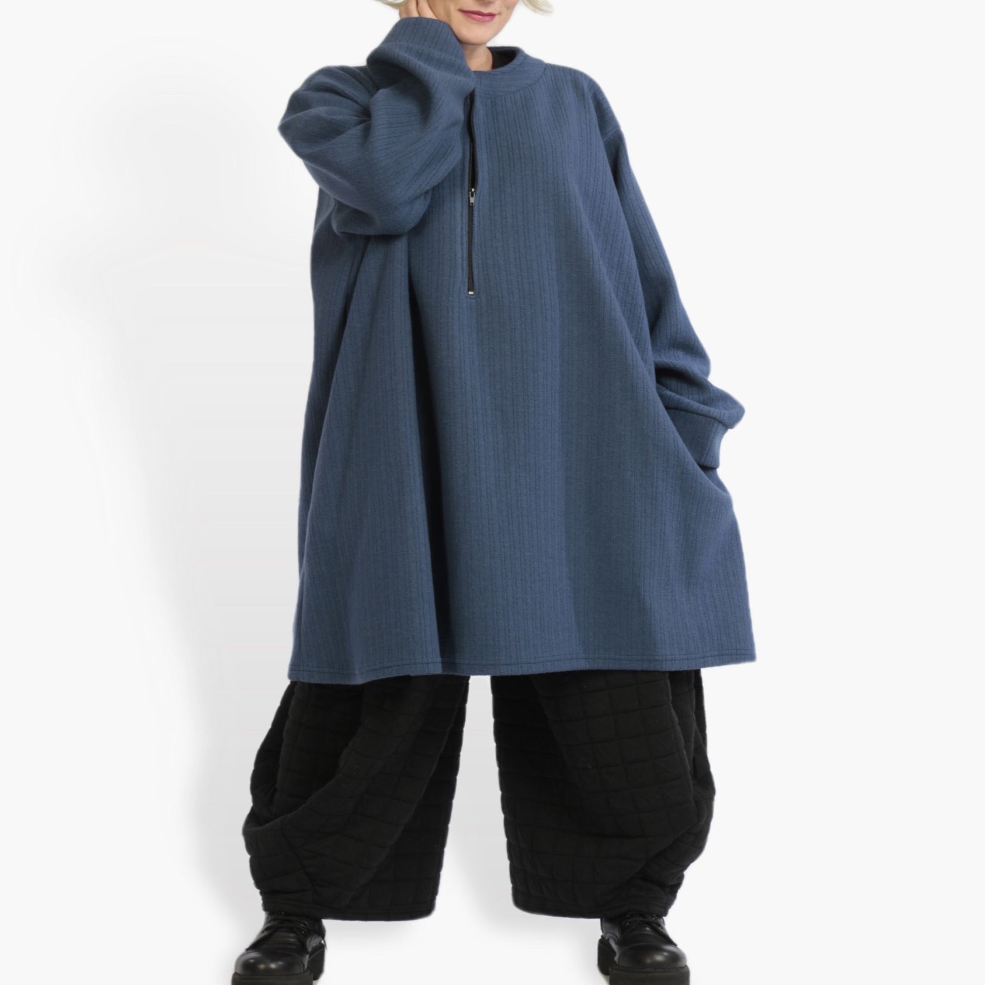  Bigshirt von AKH Fashion aus Materialmix in kastiger Form, 0960.06818, Blau, Schick, Modern