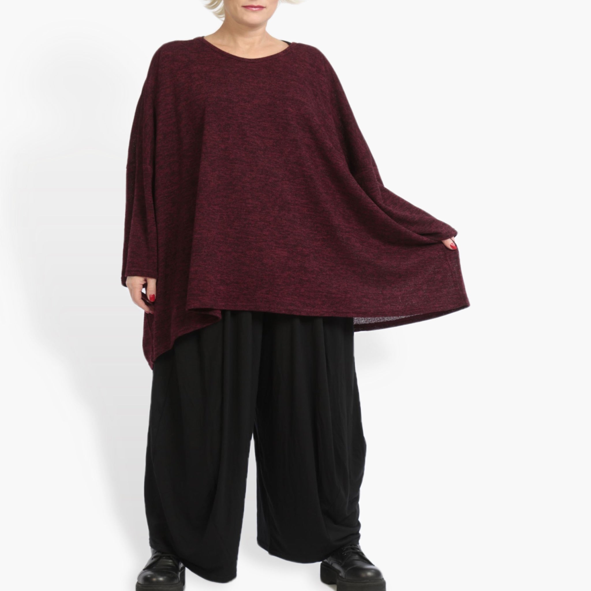  AKH Fashion Bigshirt in kastiger Form, aus Materialmix, 0961.06648, Weinrot, Schick, Modern