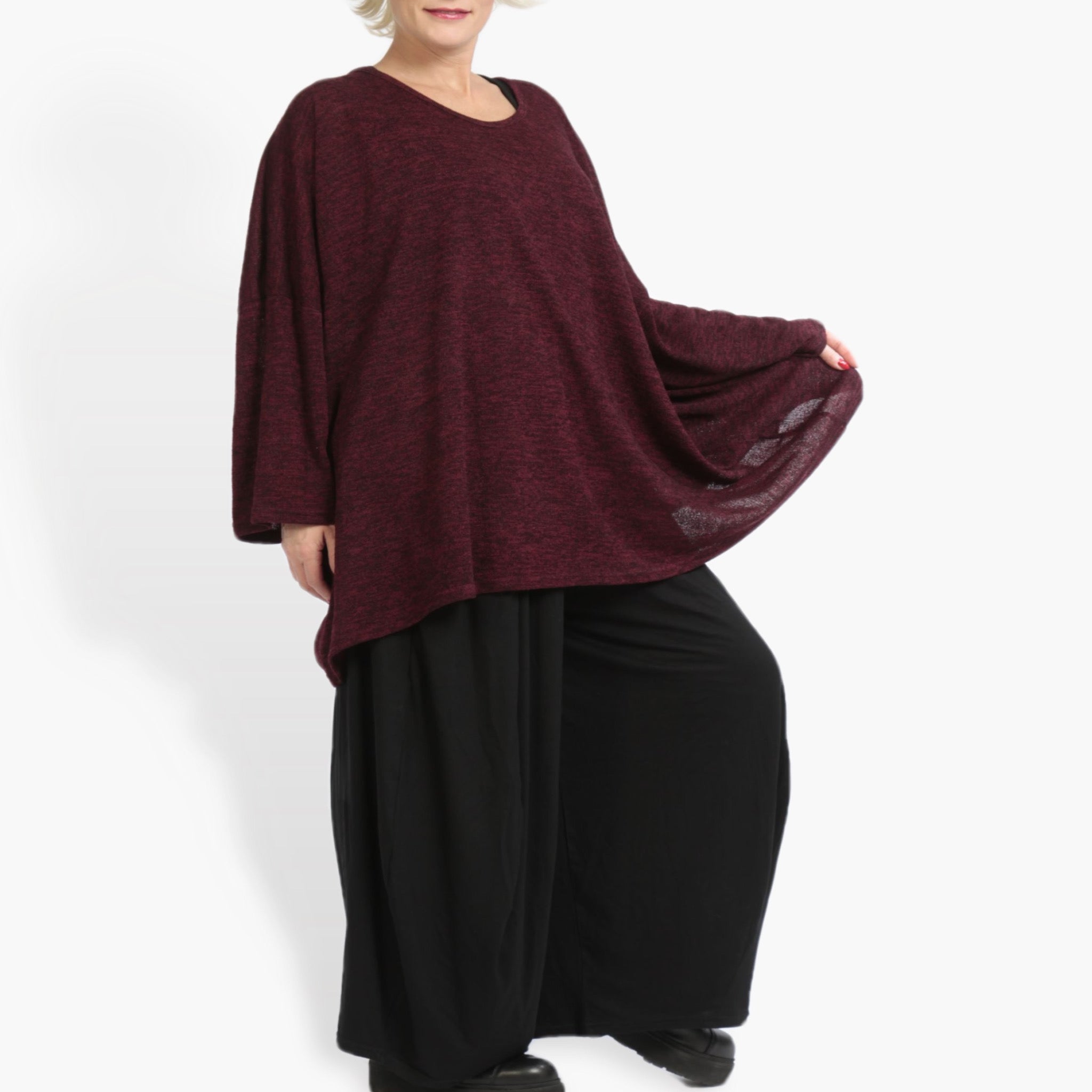  AKH Fashion Bigshirt in kastiger Form, aus Materialmix, 0961.06648, Weinrot, Schick, Modern