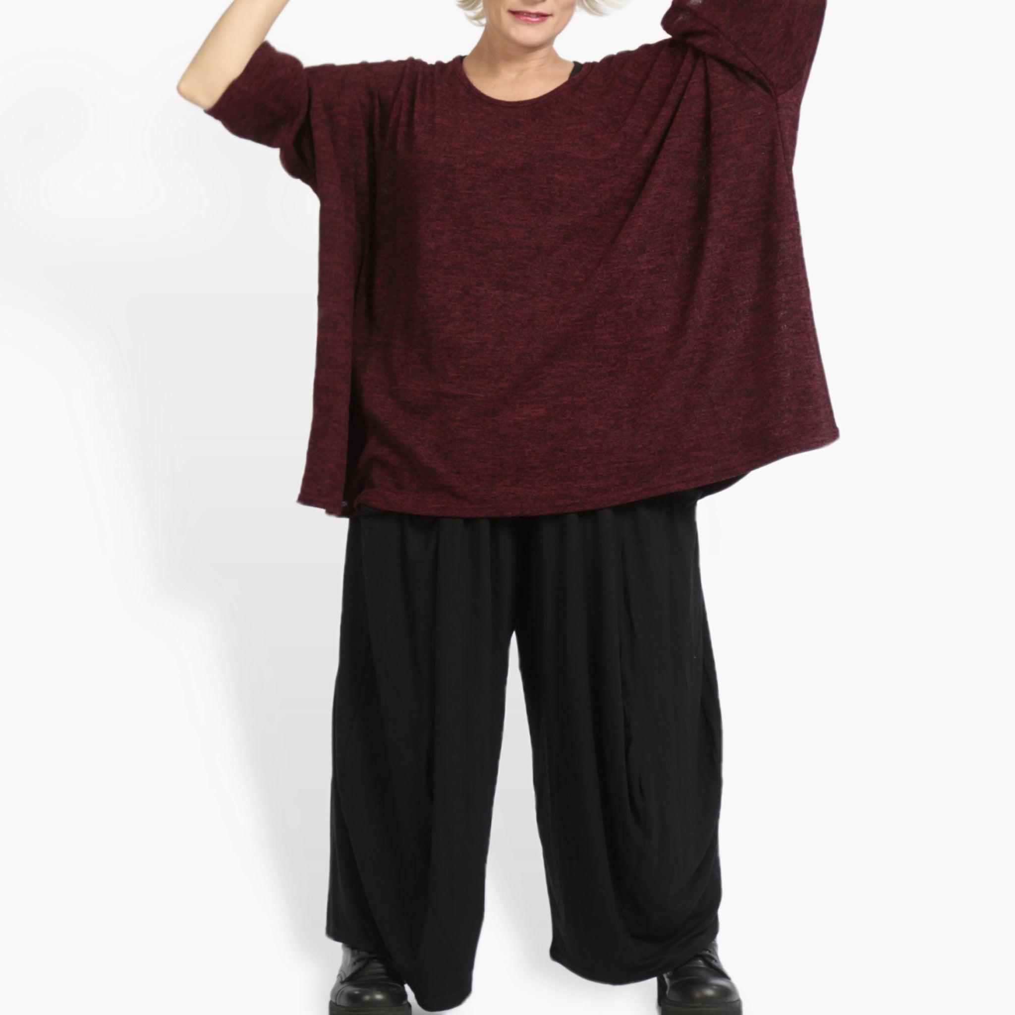  AKH Fashion Bigshirt in kastiger Form, aus Materialmix, 0961.06648, Weinrot, Schick, Modern
