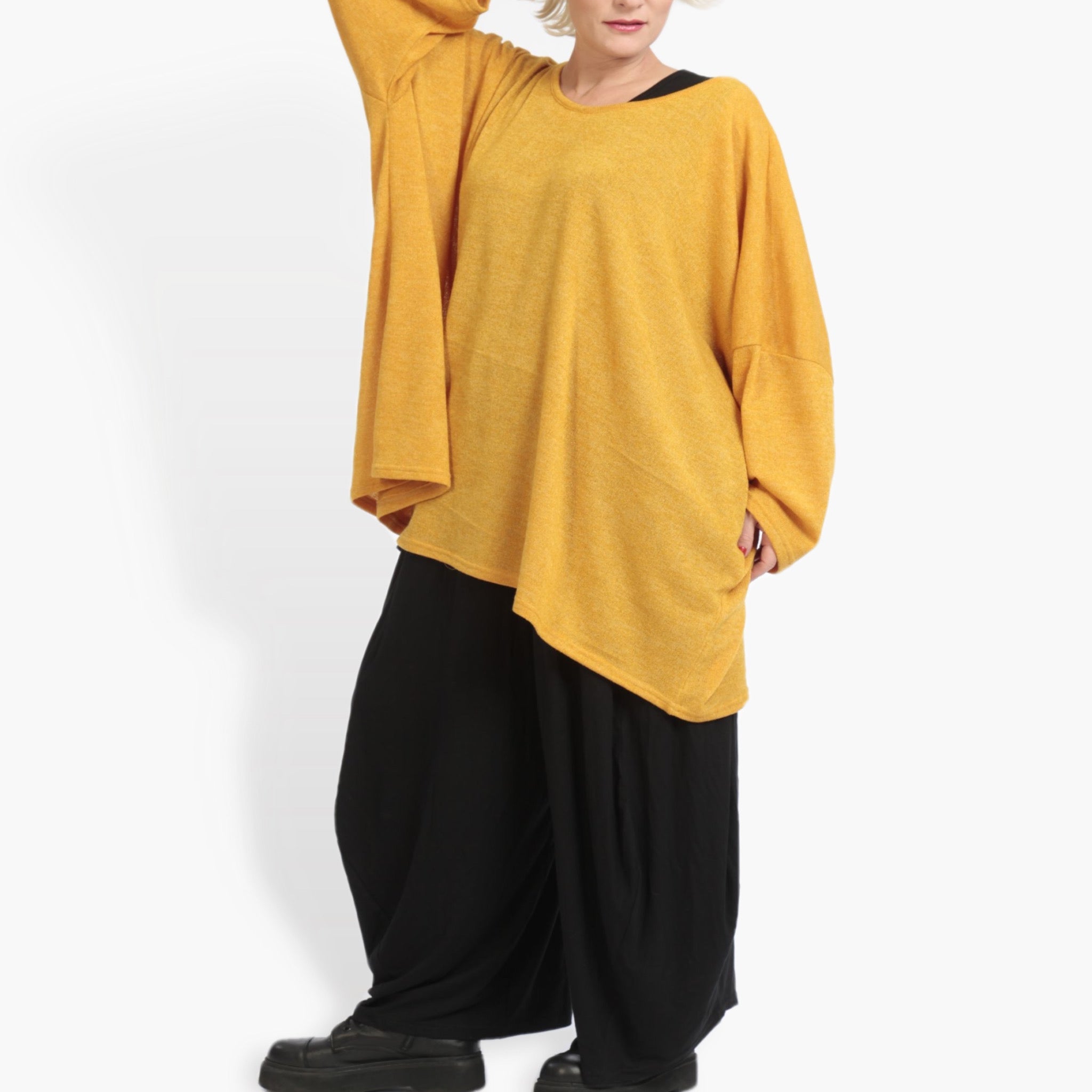  AKH Fashion Bigshirt in kastiger Form, aus Materialmix, 0961.06648, Senf, Schick, Modern