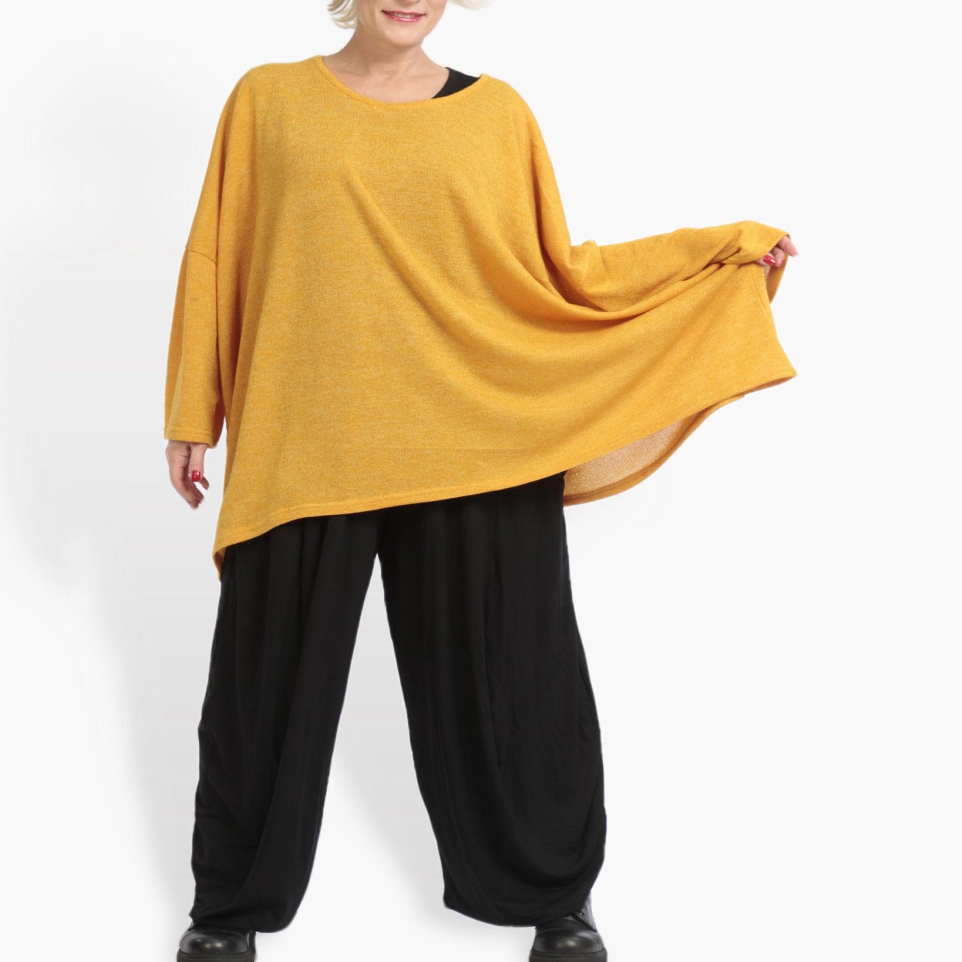  Bigshirt von AKH Fashion aus Materialmix in kastiger Form, 0961.06648, Senf, Schick, Modern