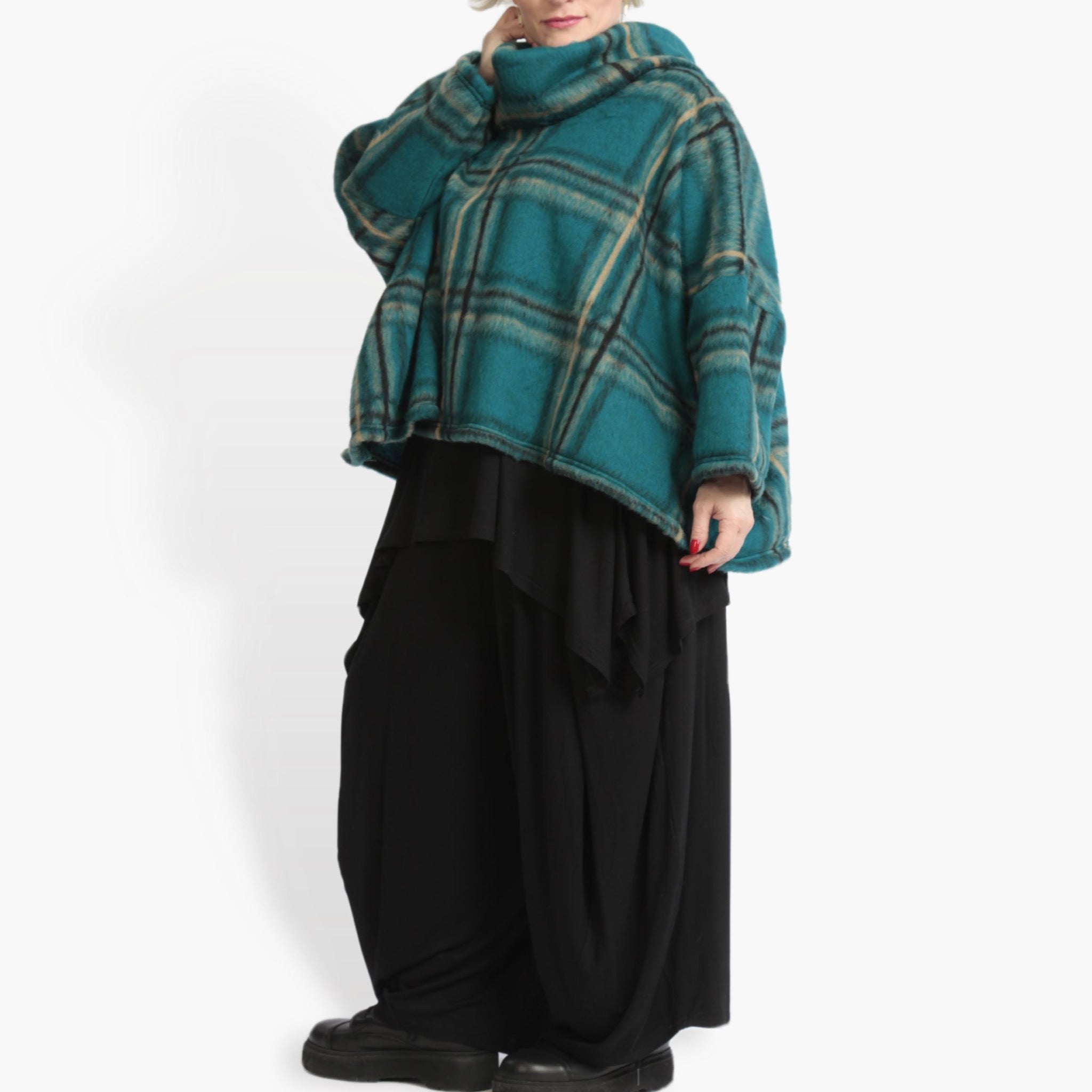  AKH Fashion Bigshirt in kastiger Form, aus Materialmix, 0973.03019, Petrol-Multi, Kariert